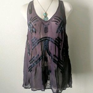 Free People Beaded Chiffon Racerback Tank Top
